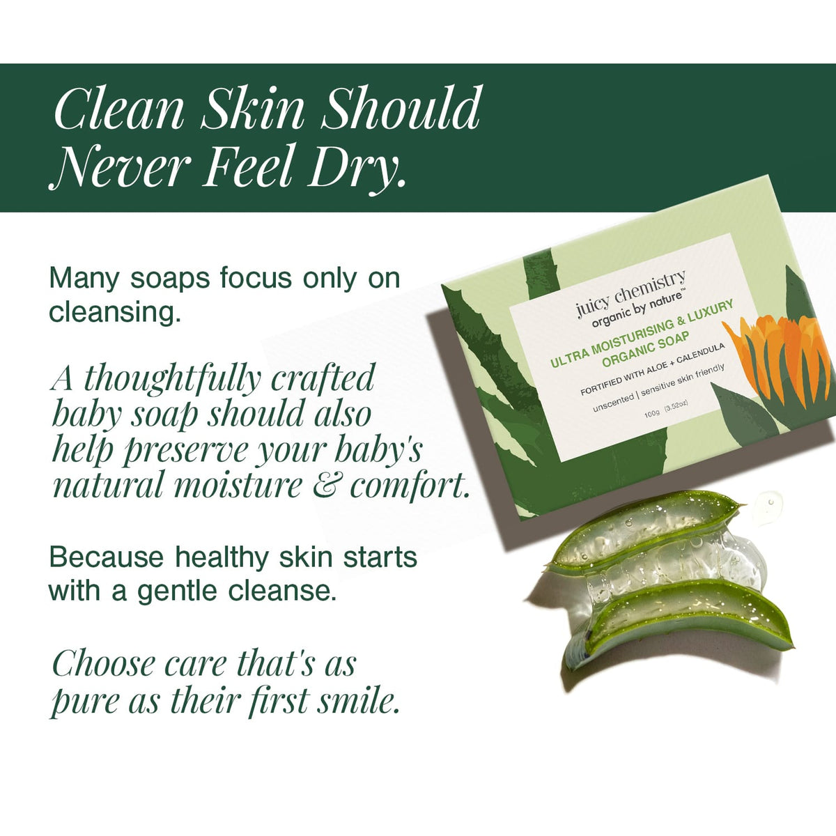 Ultra Moisturising & Luxury Organic Soap Fortified with Aloe + Calendula