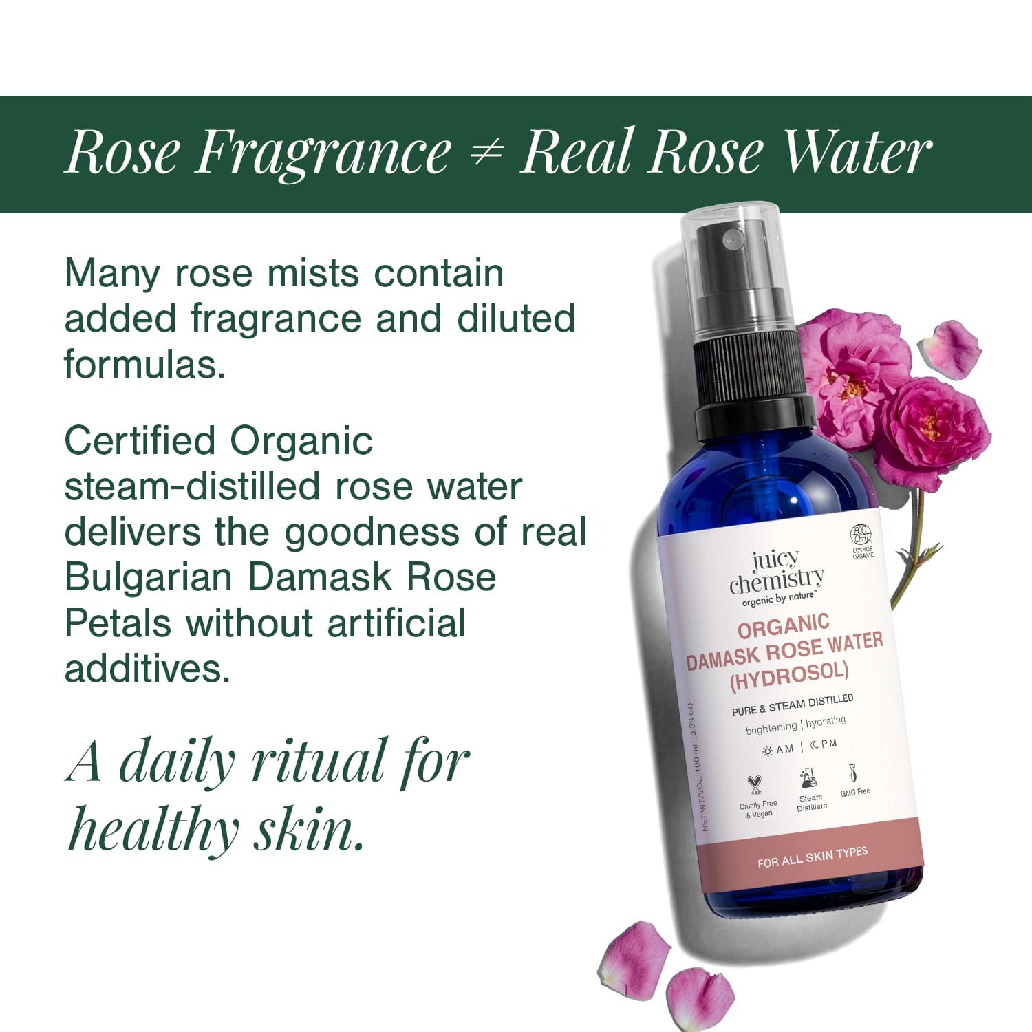 Organic Damask Rose Water (Hydrosol)