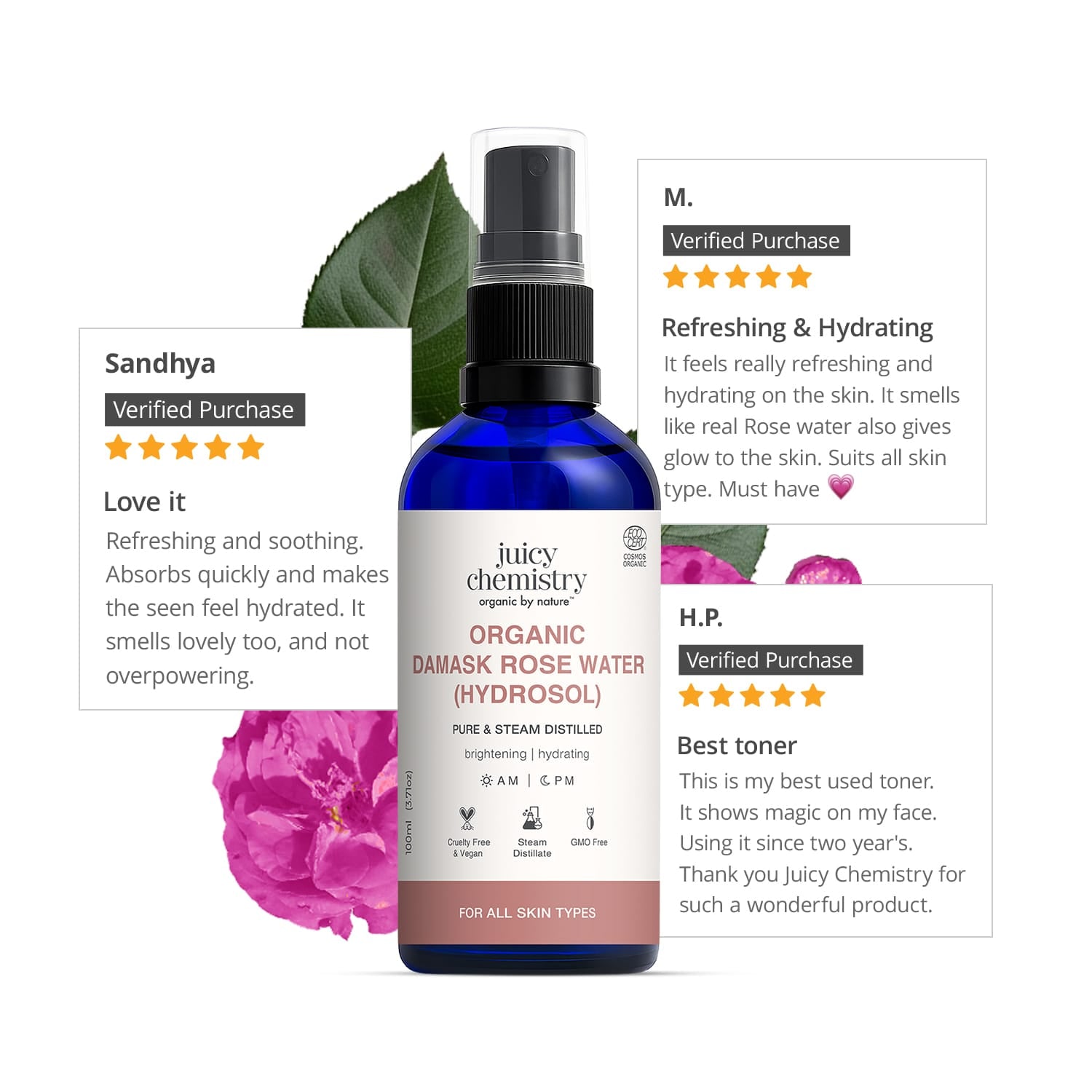 Organic Damask Rose Water (Hydrosol)