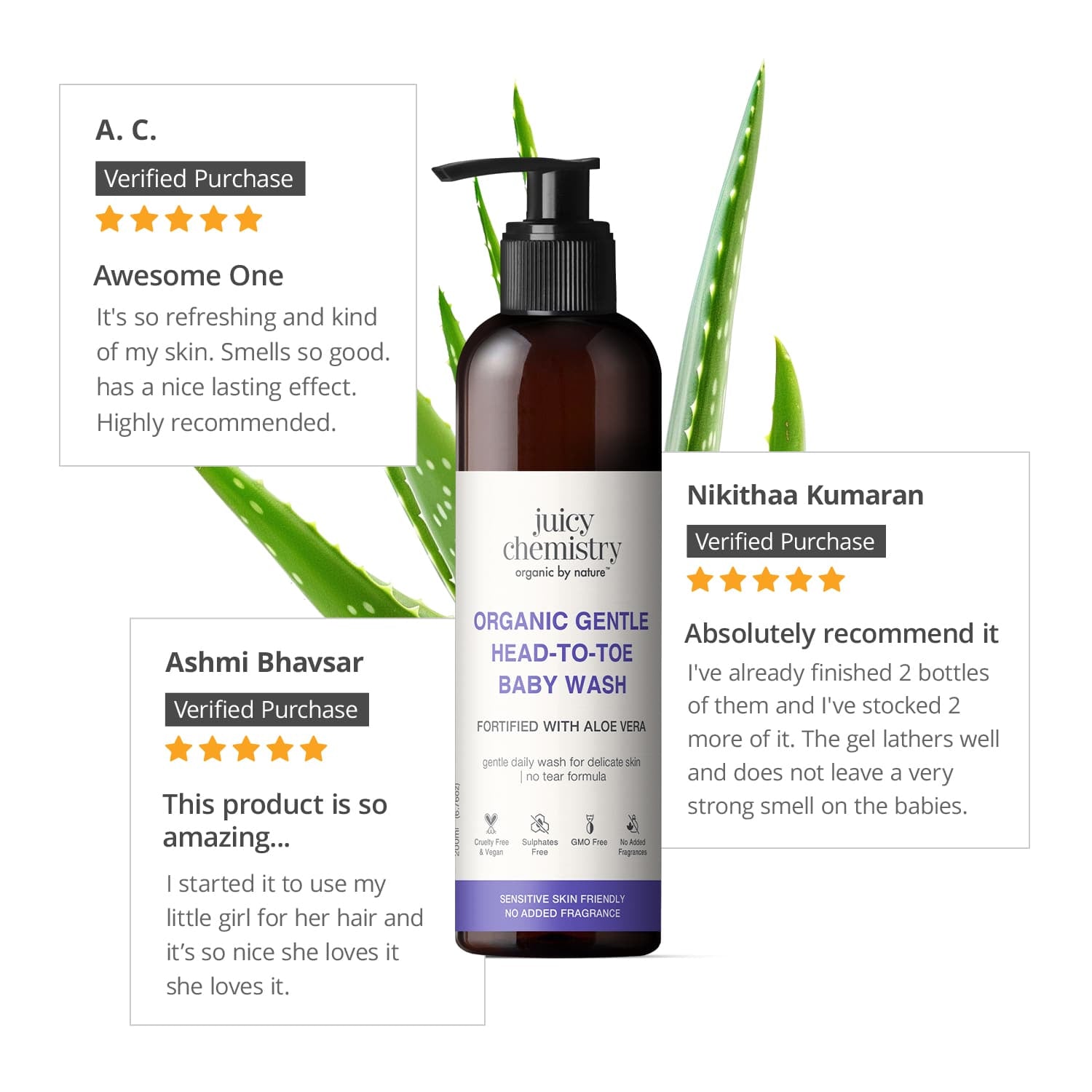 Organic Gentle Head-to-Toe Baby Wash Fortified with Aloe Vera