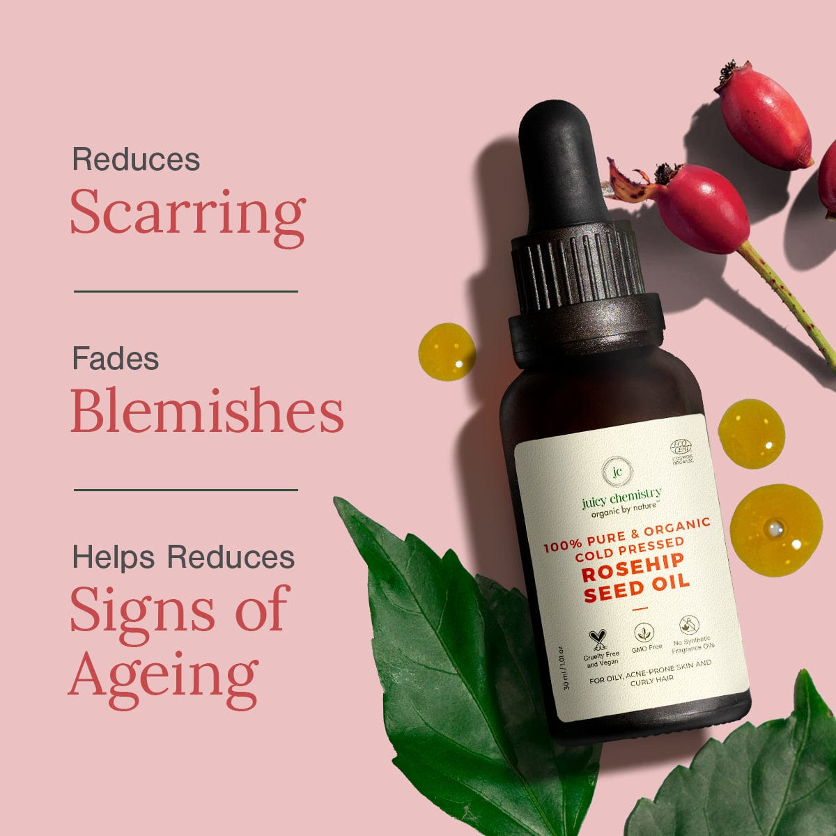 Pure and Organic Cold Pressed Rosehip Seed Oil for Face - Product Benefits