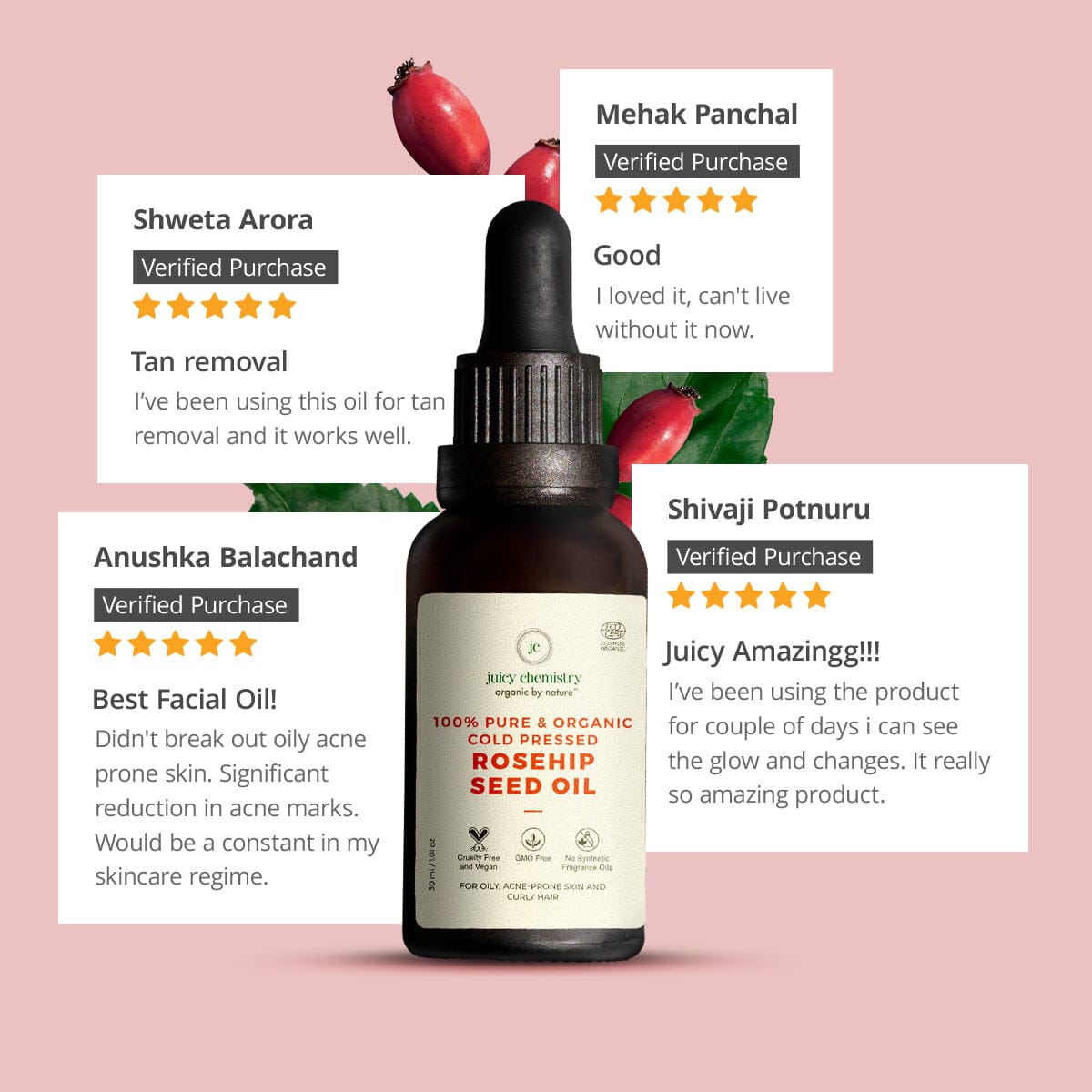 Pure and Organic Cold Pressed Rosehip Seed Oil for Face - Product Customer Review