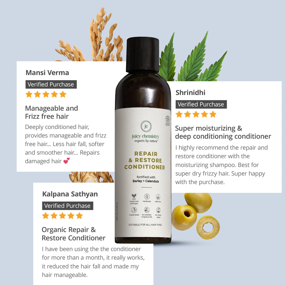 Organic Restore and Repair Conditioner for Dry Frizzy and Colour treated Hair