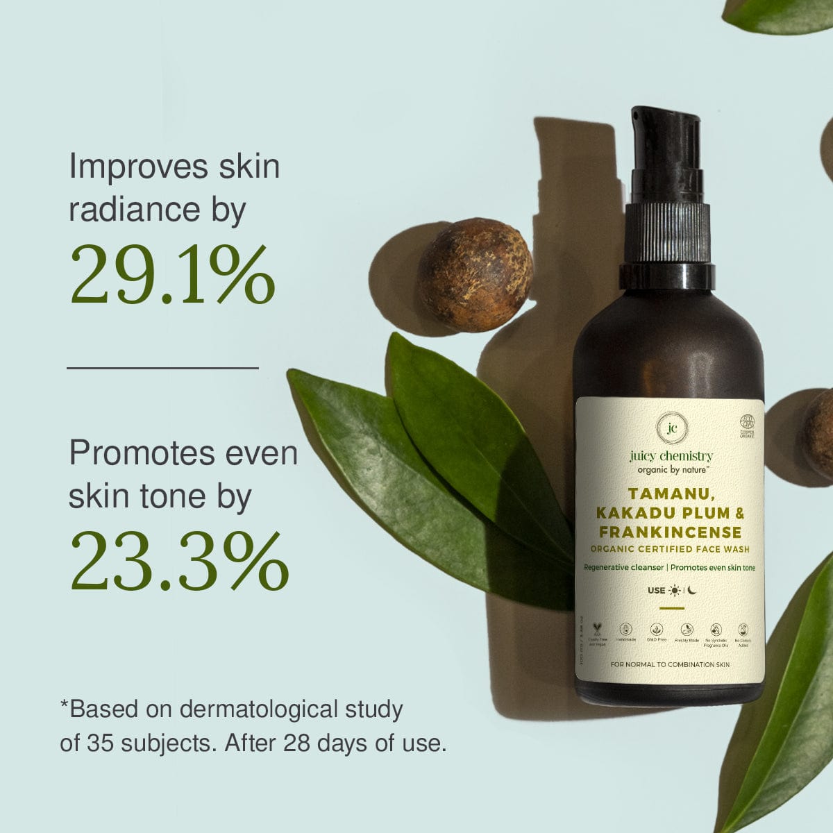 Tamanu, Kakadu Plum and Frankincense Organic Face Wash - Product Benefits With Stats