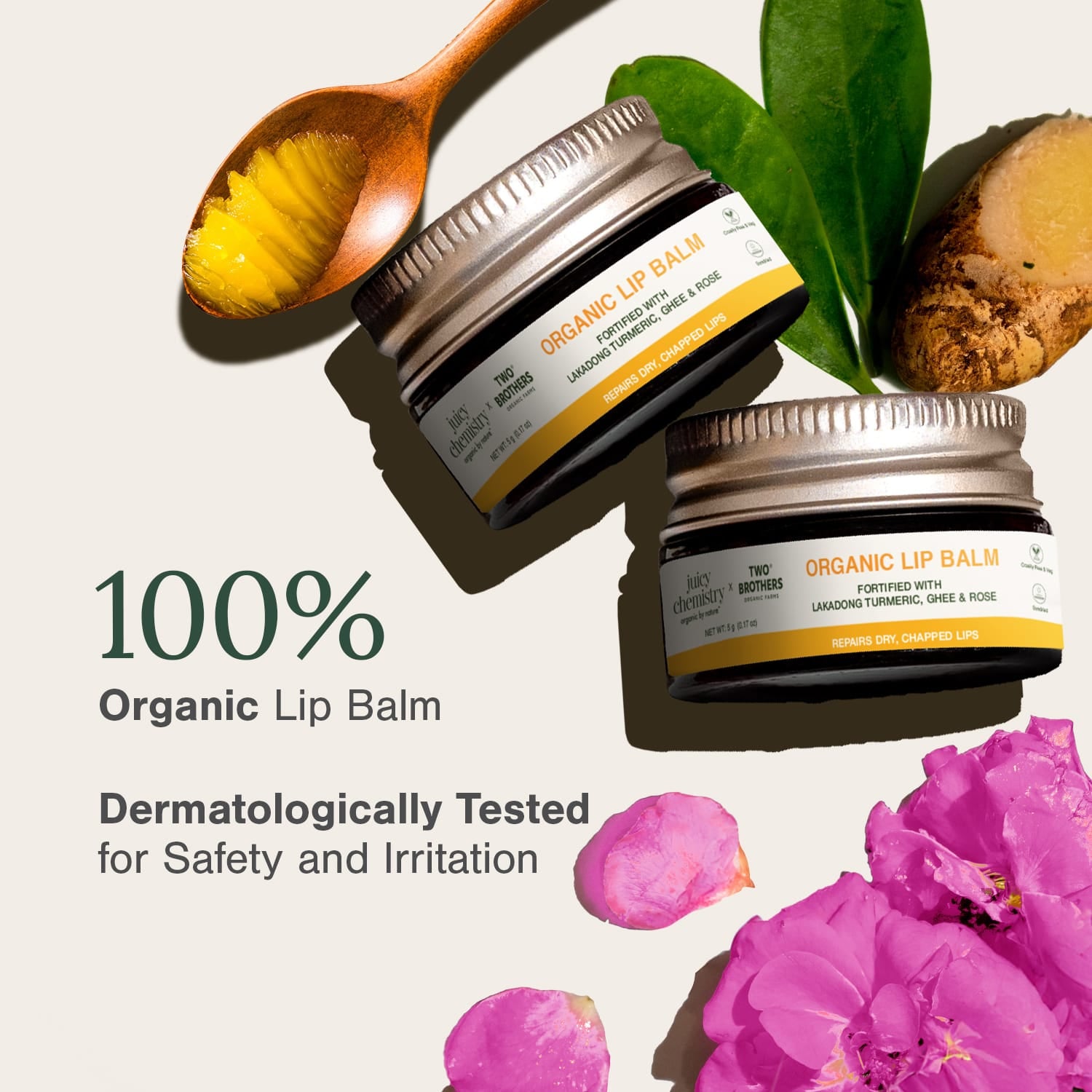 Organic Lip Balm Fortified with Lakadong Turmeric, Ghee & Rose