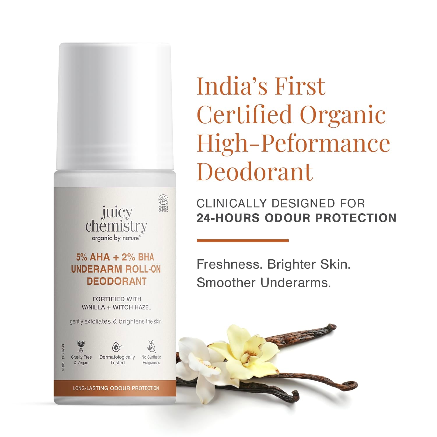 5% AHA + 2% BHA Underarm Roll-on Deodorant Fortified with Vanilla + Witch Hazel