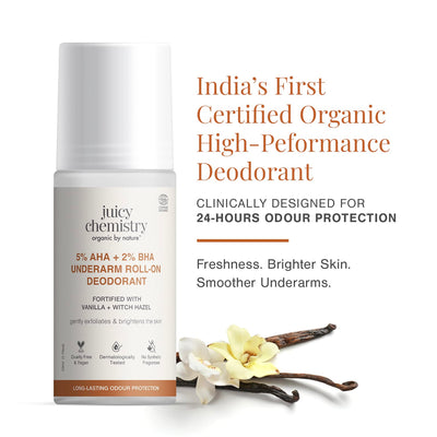 5% AHA + 2% BHA Underarm Roll-on Deodorant Fortified with Vanilla + Witch Hazel
