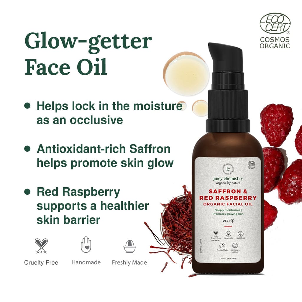 Organic Saffron (kesar) & Red Raspberry Face Oil for Skin Brightening ...
